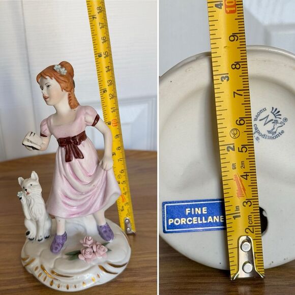 Vintage Nuova Capodimonte Singing Girl With Fox Pink Roses Porcelain Figurine - Picture 12 of 16